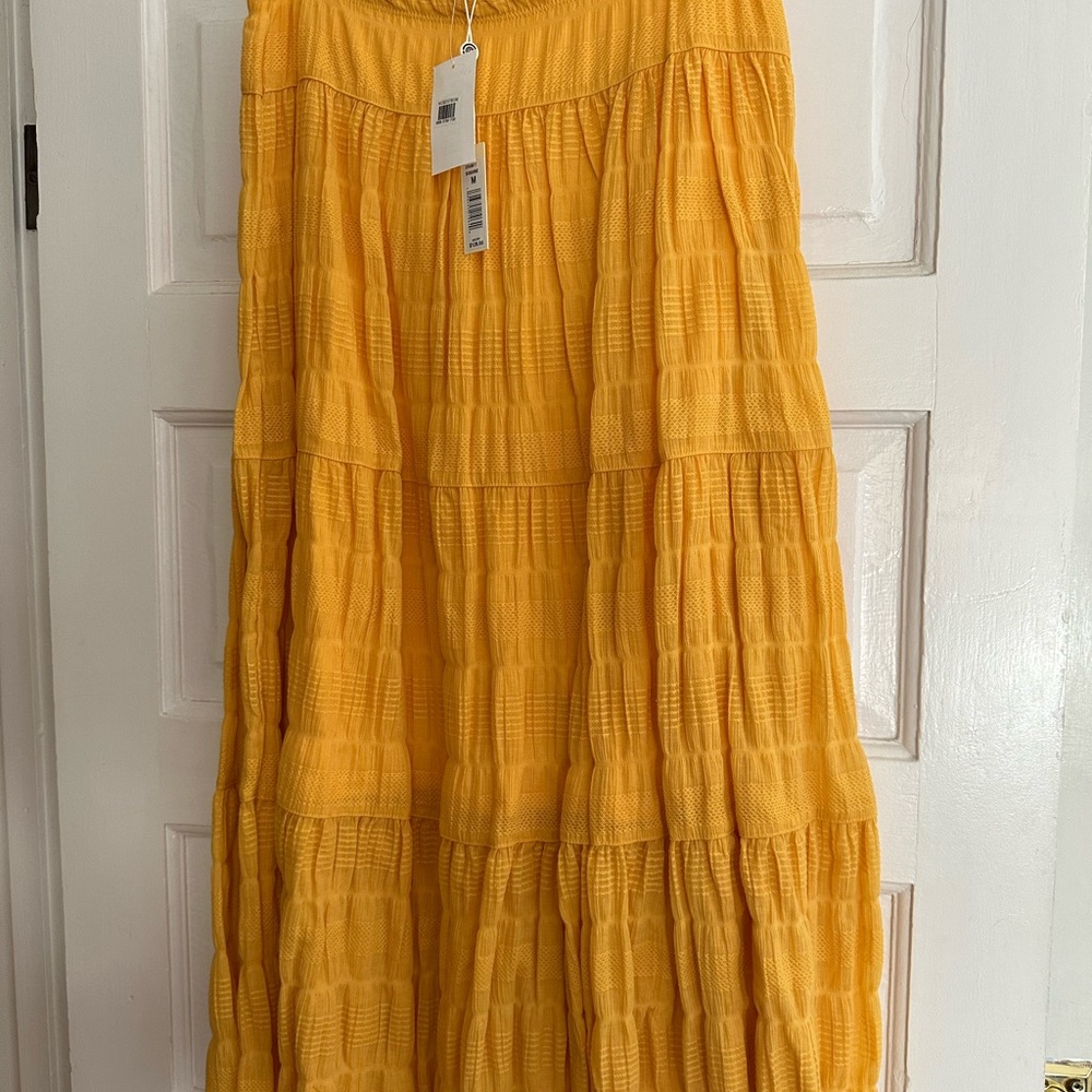 Max Studio Mustard Tiered Maxi Skirt